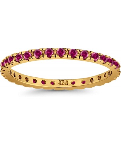 2mm Stackable Band Ring Round Simulated Cubic Zirconia 925 Sterling Silver Yellow Tone, Simulated Ruby CZ $10.25 Rings