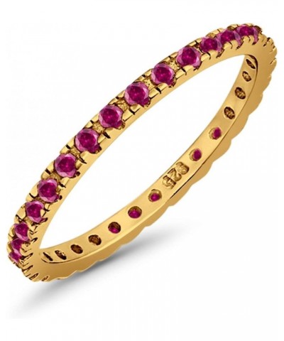 2mm Stackable Band Ring Round Simulated Cubic Zirconia 925 Sterling Silver Yellow Tone, Simulated Ruby CZ $10.25 Rings