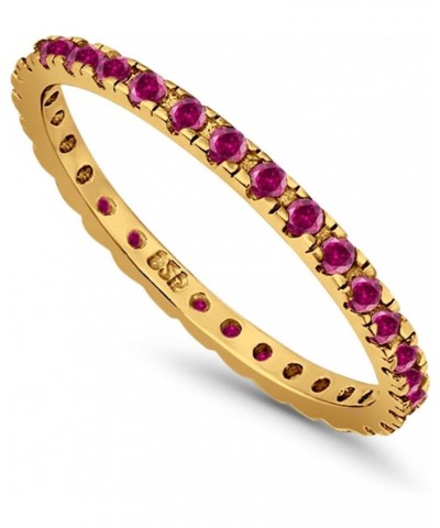 2mm Stackable Band Ring Round Simulated Cubic Zirconia 925 Sterling Silver Yellow Tone, Simulated Ruby CZ $10.25 Rings