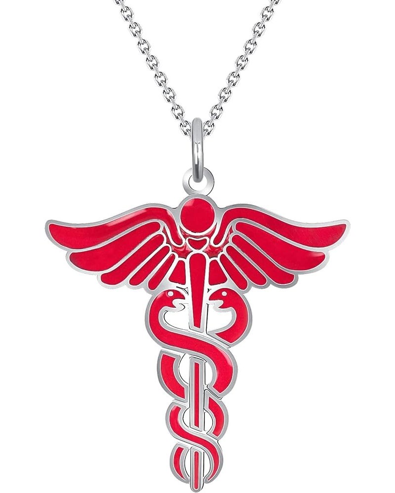 Caduceus Necklace in Sterling Silver, Silver Necklace for Doctor Nurse, Made in America 22" Necklace Red Enamel $35.50 Necklaces