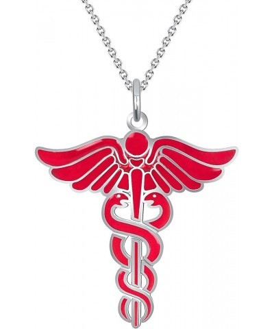 Caduceus Necklace in Sterling Silver, Silver Necklace for Doctor Nurse, Made in America 22" Necklace Red Enamel $35.50 Necklaces