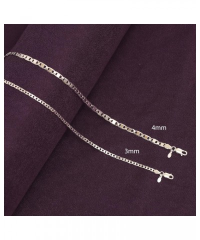 Solid 925 Sterling Silver Italian 3 MM, 4 MM Diamond-Cut Solid Flat Mariner Link Chain Necklace for Women Men with Lobster Cl...