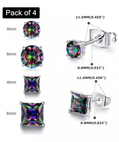 Created Rainbow Quartz Stud Earrings for Women Men 18K White Gold Plated Round/Square CZ Earrings Hypoallergenic Jewelry Gift...