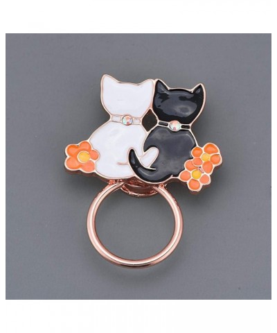 Exquisite Black and White Cats Couple Lovers Magnetic Eyeglass Holder Brooch Pin with Flower Rose Gold $12.53 Brooches & Pins