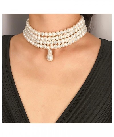 Imitation Pearl Choker Necklace Vintage Multi Strands Pearl Pendant Necklace 20s Flapper Necklace for Women Girls Round $8.79...