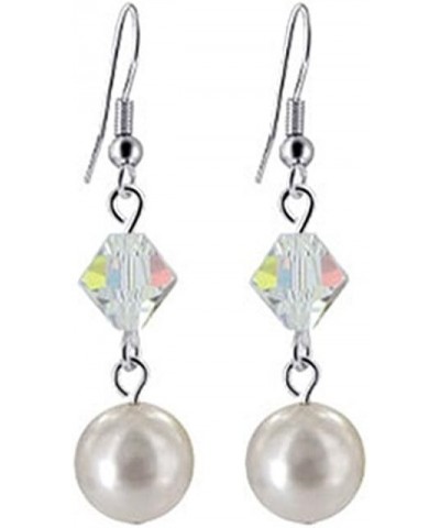 Faux Pearl with Austrian Crystal Handmade 925 Sterling Silver Drop Earrings for Women White $14.30 Earrings