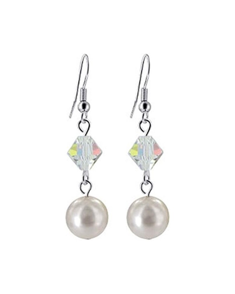 Faux Pearl with Austrian Crystal Handmade 925 Sterling Silver Drop Earrings for Women White $14.30 Earrings