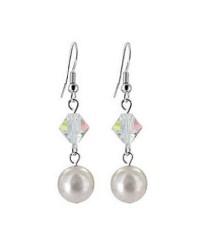 Faux Pearl with Austrian Crystal Handmade 925 Sterling Silver Drop Earrings for Women White $14.30 Earrings