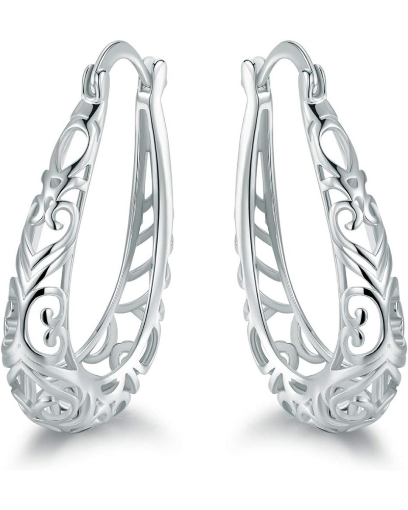 18K Gold Plated Filigree Hoop Earrings White Gold $10.00 Earrings