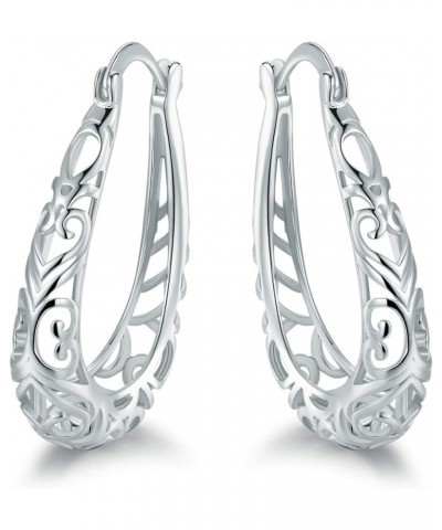 18K Gold Plated Filigree Hoop Earrings White Gold $10.00 Earrings