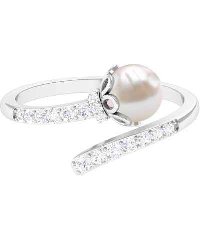 Freshwater Pearl Cocktail Ring, Freshwater Pearl Cocktail Wrap Ring, Pearl Wrap Ring with Diamond 10K White Gold $249.48 Rings