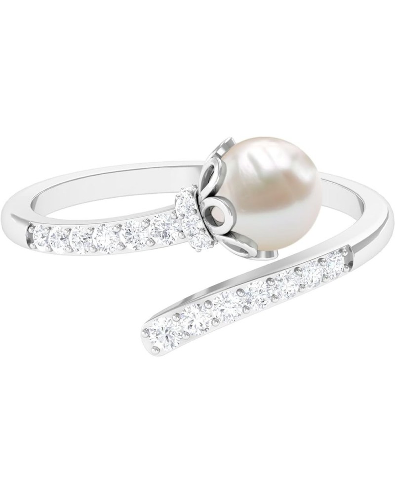 Freshwater Pearl Cocktail Ring, Freshwater Pearl Cocktail Wrap Ring, Pearl Wrap Ring with Diamond 10K White Gold $249.48 Rings