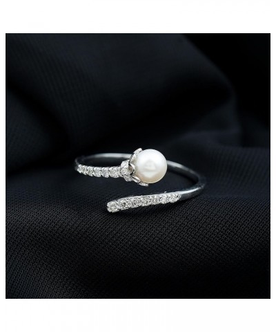 Freshwater Pearl Cocktail Ring, Freshwater Pearl Cocktail Wrap Ring, Pearl Wrap Ring with Diamond 10K White Gold $249.48 Rings