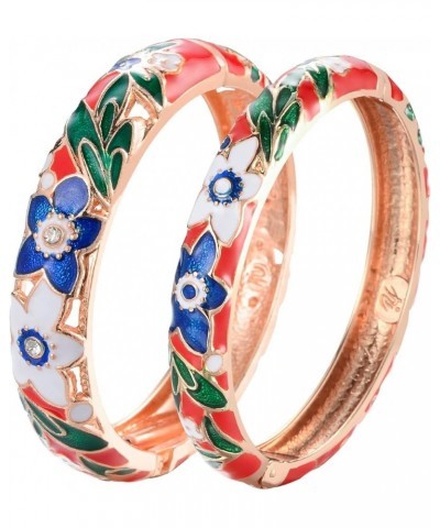 Vintage Cloisonne Jewelry Handcrafted Bracelets Gorgeous Enameled Flower Gold Plated Cuff Bangles Gifts 88A A11-Flower (2 Pcs...