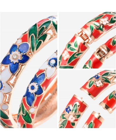 Vintage Cloisonne Jewelry Handcrafted Bracelets Gorgeous Enameled Flower Gold Plated Cuff Bangles Gifts 88A A11-Flower (2 Pcs...