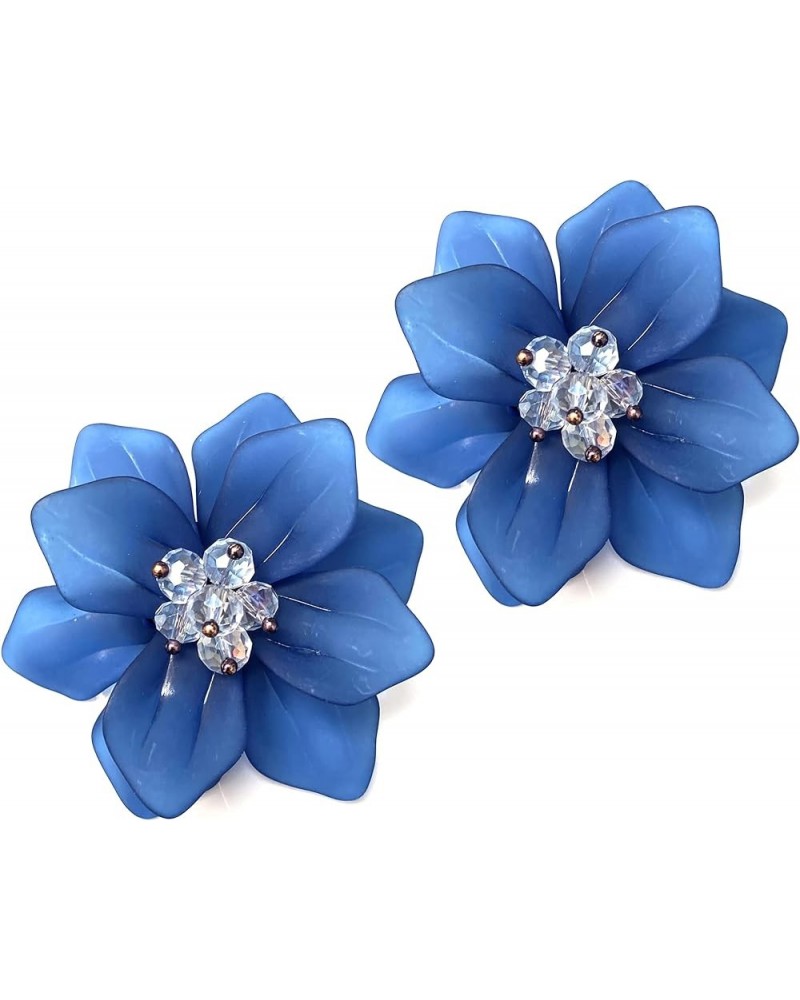 Unique Handmade Bohemian Huge Acrylic Flower Stud Earrings Matte Double Flower Dangle Drop Earrings with Flower Bud for Women...