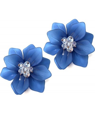 Unique Handmade Bohemian Huge Acrylic Flower Stud Earrings Matte Double Flower Dangle Drop Earrings with Flower Bud for Women...