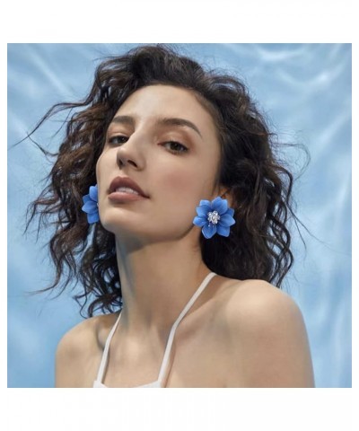 Unique Handmade Bohemian Huge Acrylic Flower Stud Earrings Matte Double Flower Dangle Drop Earrings with Flower Bud for Women...