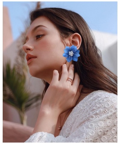 Unique Handmade Bohemian Huge Acrylic Flower Stud Earrings Matte Double Flower Dangle Drop Earrings with Flower Bud for Women...