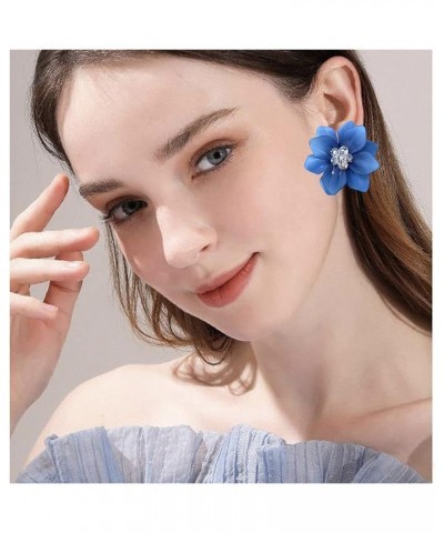 Unique Handmade Bohemian Huge Acrylic Flower Stud Earrings Matte Double Flower Dangle Drop Earrings with Flower Bud for Women...