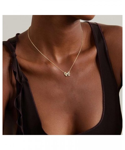 Gold Necklace for Women - Bow Necklace 14K Dainty Gold Necklace Cute Small Tiny Bow Pendant Choker Chain Necklace Trendy Neck...