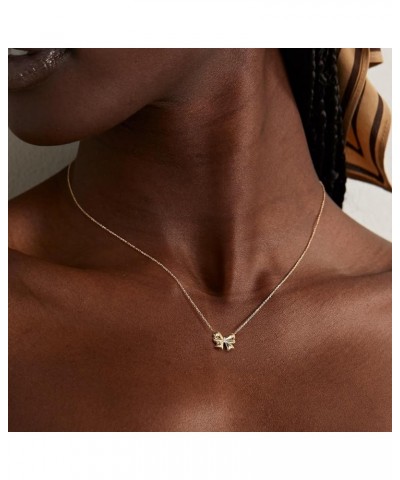 Gold Necklace for Women - Bow Necklace 14K Dainty Gold Necklace Cute Small Tiny Bow Pendant Choker Chain Necklace Trendy Neck...