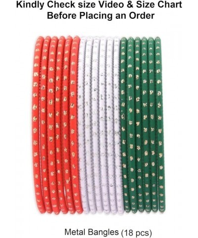 Metal Bangles for Women Indian Tricolor Orange Color White Green Multi- Bangle Set Dotted Textured Alloy Bangle Bracelet Set ...