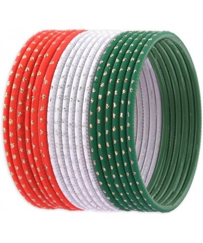 Metal Bangles for Women Indian Tricolor Orange Color White Green Multi- Bangle Set Dotted Textured Alloy Bangle Bracelet Set ...