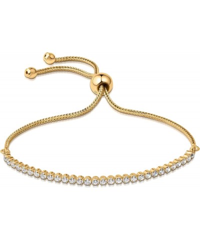 Lumini Women 925 Sterling Silver 2.4 mm Cubic Zirconia Tennis Bracelet Gold Plated - Slider $15.20 Bracelets