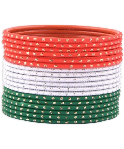 Metal Bangles for Women Indian Tricolor Orange Color White Green Multi- Bangle Set Dotted Textured Alloy Bangle Bracelet Set ...