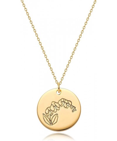 Women Birth Flower Necklaces Gold Coin Disc Floral Pendant 14K Gold Filled Simple Dainty Chain Everyday Jewelry Birthday Gift...