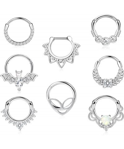 8MM Septum Rings 16G Daith Earrings Piercing Jewelry Surgical Stainless Steel CZ Opal Septum Clicker Rings Alien Bat Septum H...