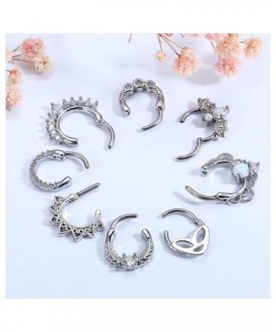 8MM Septum Rings 16G Daith Earrings Piercing Jewelry Surgical Stainless Steel CZ Opal Septum Clicker Rings Alien Bat Septum H...