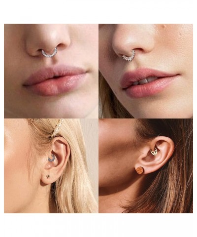 8MM Septum Rings 16G Daith Earrings Piercing Jewelry Surgical Stainless Steel CZ Opal Septum Clicker Rings Alien Bat Septum H...