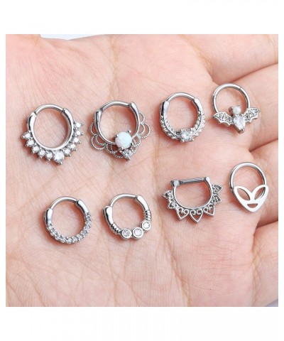 8MM Septum Rings 16G Daith Earrings Piercing Jewelry Surgical Stainless Steel CZ Opal Septum Clicker Rings Alien Bat Septum H...