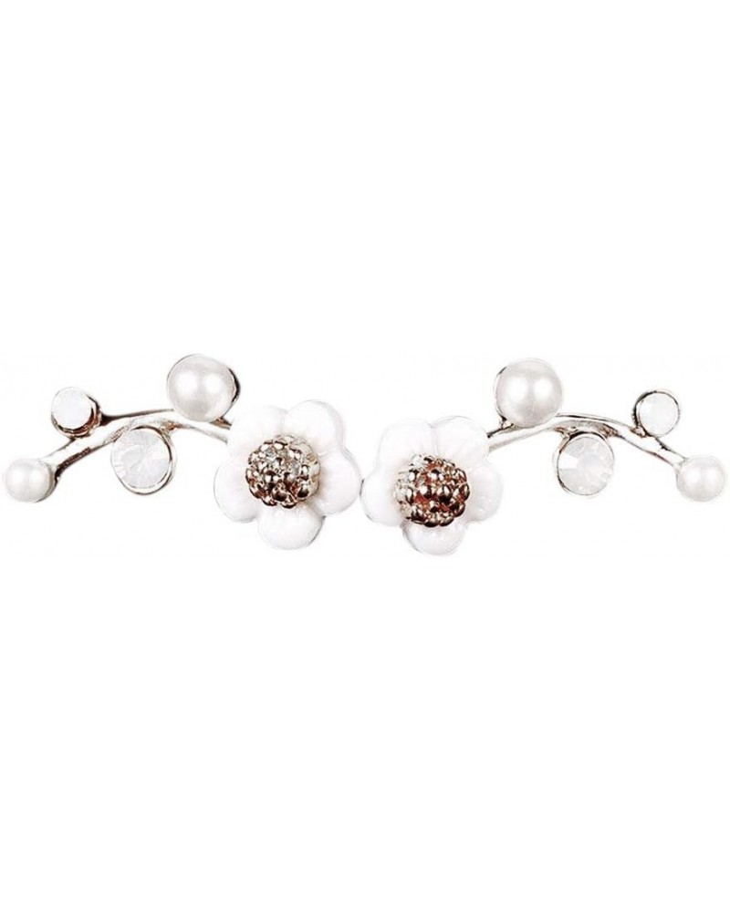 Elegant Women Flower Faux Pearl Inlaid Ear Climbers Crawler Earrings Jewelry,Valentines Costume Jewelry for Women Girls Silve...