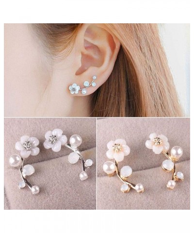 Elegant Women Flower Faux Pearl Inlaid Ear Climbers Crawler Earrings Jewelry,Valentines Costume Jewelry for Women Girls Silve...