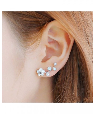 Elegant Women Flower Faux Pearl Inlaid Ear Climbers Crawler Earrings Jewelry,Valentines Costume Jewelry for Women Girls Silve...