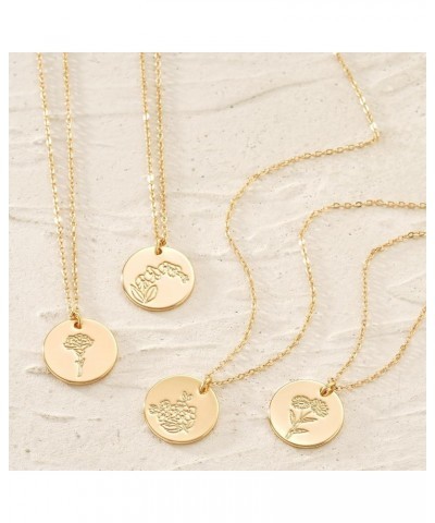 Women Birth Flower Necklaces Gold Coin Disc Floral Pendant 14K Gold Filled Simple Dainty Chain Everyday Jewelry Birthday Gift...