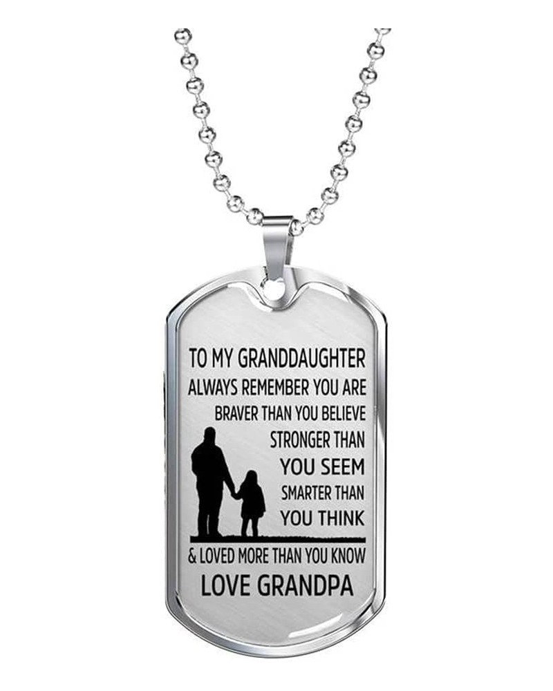 To My Granddaughter Necklace, Always Remember You are Braver Pendant Necklace, Stainless Steel Dog Tag Inspirational Gifts Lo...