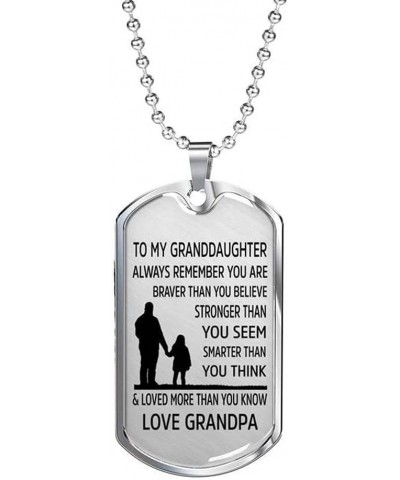 To My Granddaughter Necklace, Always Remember You are Braver Pendant Necklace, Stainless Steel Dog Tag Inspirational Gifts Lo...