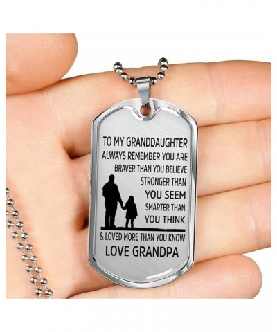 To My Granddaughter Necklace, Always Remember You are Braver Pendant Necklace, Stainless Steel Dog Tag Inspirational Gifts Lo...