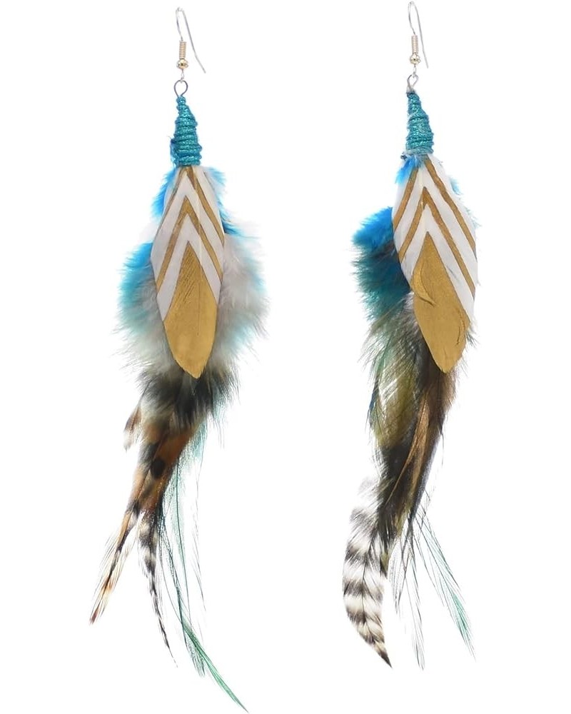 Punk Vintage Long Tassel Feather Beads Drop Wolf Tooth Pendant Earring Fish Hook Earrings New Blue $9.27 Earrings