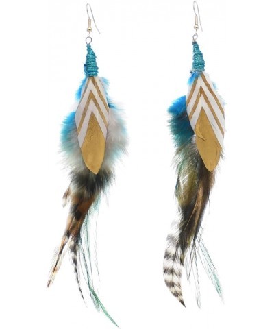 Punk Vintage Long Tassel Feather Beads Drop Wolf Tooth Pendant Earring Fish Hook Earrings New Blue $9.27 Earrings