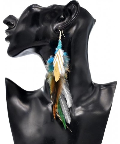 Punk Vintage Long Tassel Feather Beads Drop Wolf Tooth Pendant Earring Fish Hook Earrings New Blue $9.27 Earrings