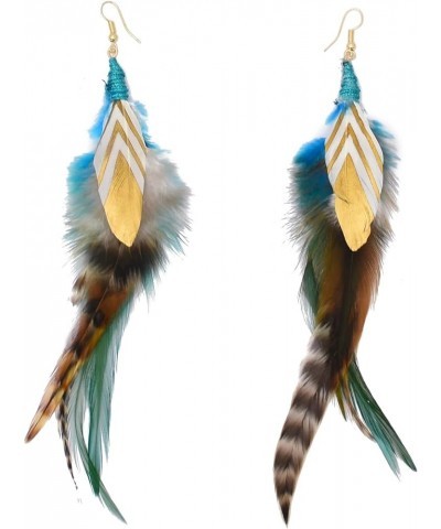 Punk Vintage Long Tassel Feather Beads Drop Wolf Tooth Pendant Earring Fish Hook Earrings New Blue $9.27 Earrings