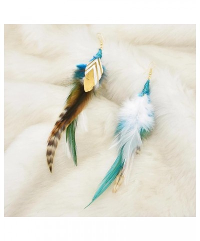 Punk Vintage Long Tassel Feather Beads Drop Wolf Tooth Pendant Earring Fish Hook Earrings New Blue $9.27 Earrings