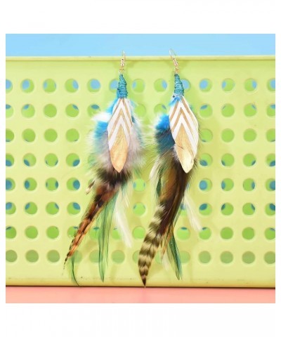 Punk Vintage Long Tassel Feather Beads Drop Wolf Tooth Pendant Earring Fish Hook Earrings New Blue $9.27 Earrings