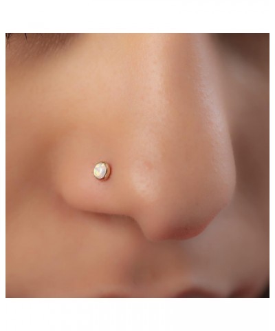 Nose Stud Piercing 22 Gauge 14K Gold-Filled - Simple L-Shaped Nose Stud With White Opal - Unique Gold Nose Stud Pin - Handmad...