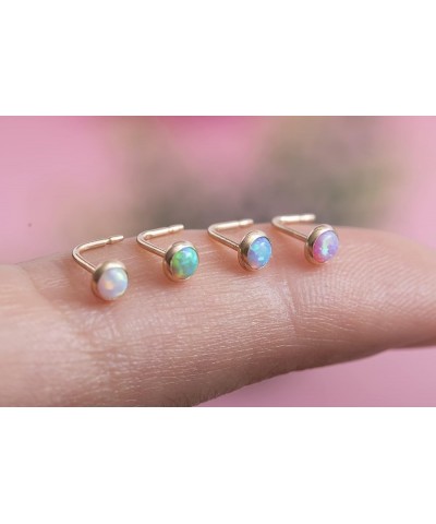 Nose Stud Piercing 22 Gauge 14K Gold-Filled - Simple L-Shaped Nose Stud With White Opal - Unique Gold Nose Stud Pin - Handmad...